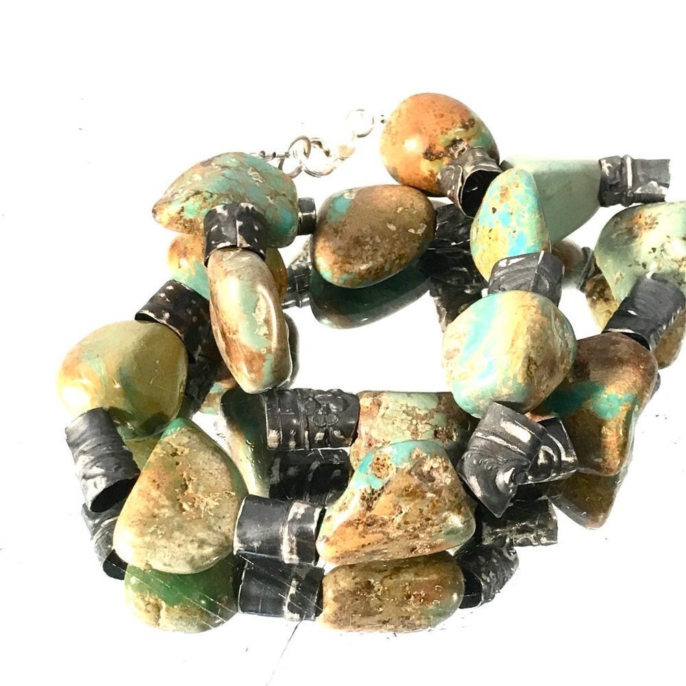 Crescent Valley Turquoise Chunky Necklace Sterling Silver Sustainable 925 - Picture 9 of 11